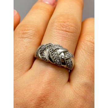 925 Sterling Silver Diamonds Ring Size 8