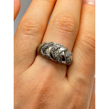 925 Sterling Silver Diamonds Ring Size 8