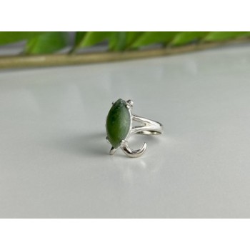 925 Sterling Silver Green Nephrite Ring Size 6.5