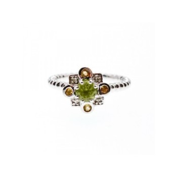 925 Sterling Silver Peridot, Citrine & White Sapphire Ring Size 7