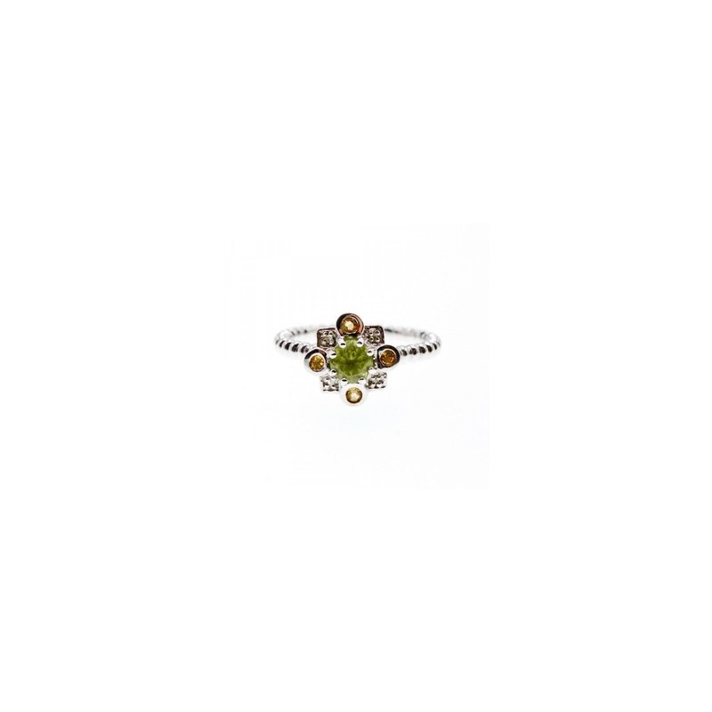 925 Sterling Silver Peridot, Citrine & White Sapphire Ring Size 7