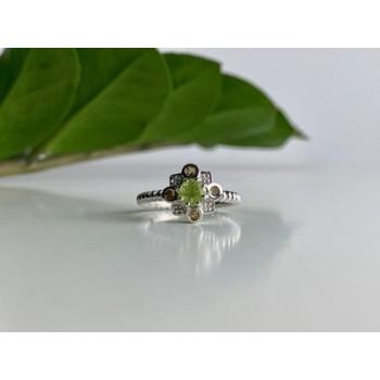 925 Sterling Silver Peridot, Citrine & White Sapphire Ring Size 7