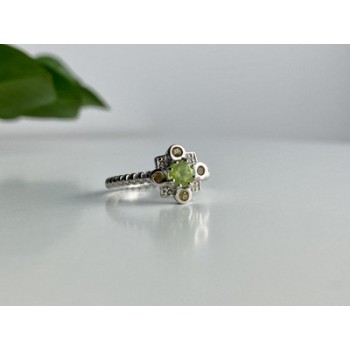 925 Sterling Silver Peridot, Citrine & White Sapphire Ring Size 7