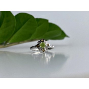 925 Sterling Silver Peridot, Citrine & White Sapphire Ring Size 7