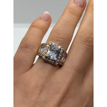 925 Sterling Silver Pink & White CZ Ring Size 7