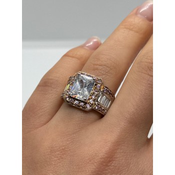 925 Sterling Silver Pink & White CZ Ring Size 7