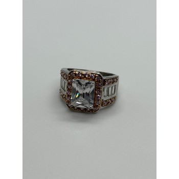925 Sterling Silver Pink & White CZ Ring Size 7