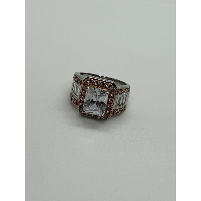925 Sterling Silver Pink & White CZ Ring Size 7