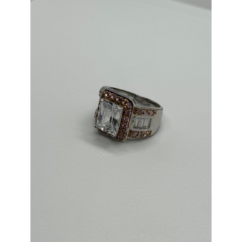 925 Sterling Silver Pink & White CZ Ring Size 7
