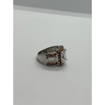 925 Sterling Silver Pink & White CZ Ring Size 7