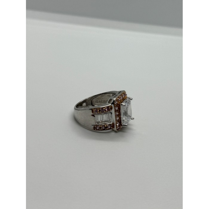 925 Sterling Silver Pink & White CZ Ring Size 7