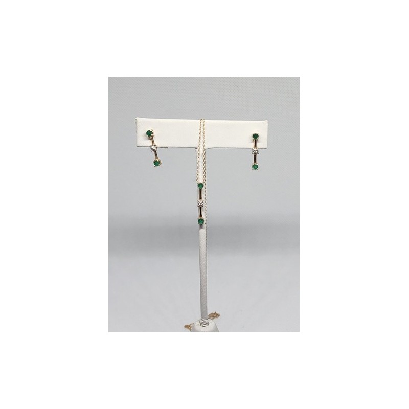 10K YELLOW GOLD EMERALD & DIAMOND EARRINGS & NECKLACE  SET