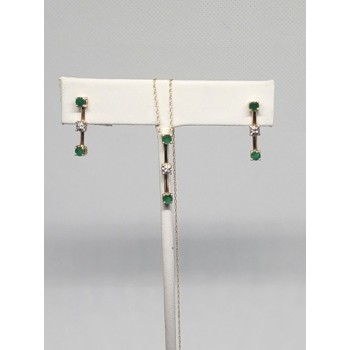 10K YELLOW GOLD EMERALD & DIAMOND EARRINGS & NECKLACE  SET