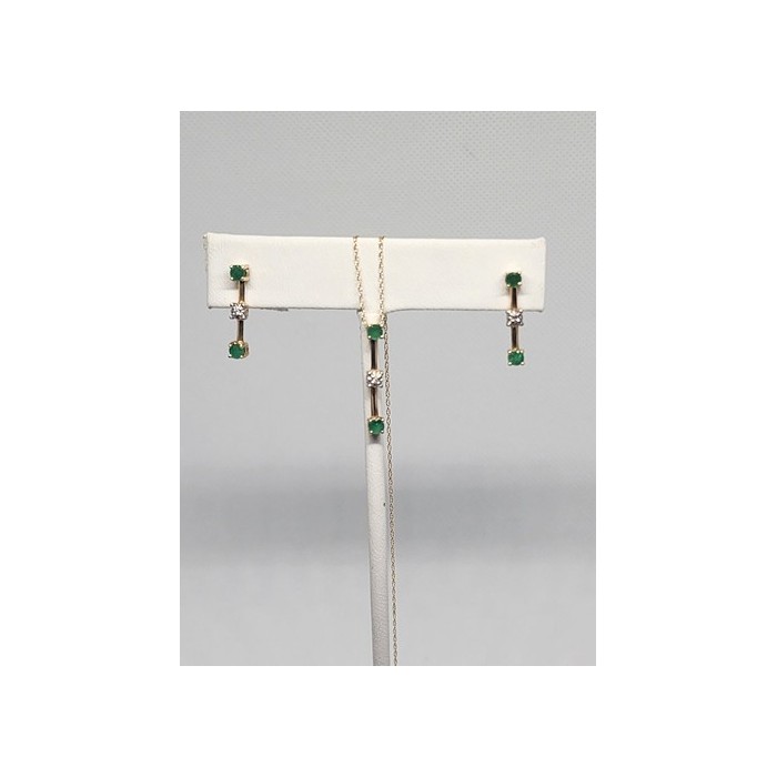 10K YELLOW GOLD EMERALD & DIAMOND EARRINGS & NECKLACE  SET