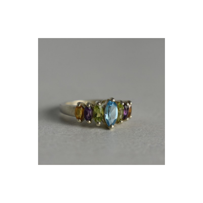 925 Sterling Silver Multi Gemstones Ring Size 7