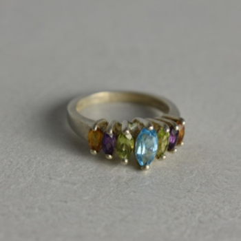 925 Sterling Silver Multi Gemstones Ring Size 7