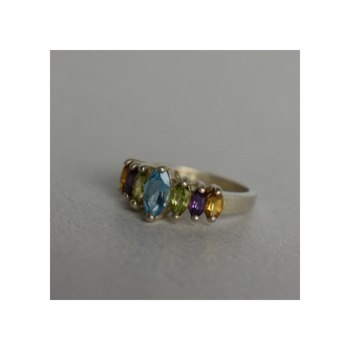 925 Sterling Silver Multi Gemstones Ring Size 7