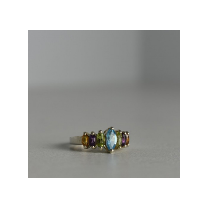925 Sterling Silver Multi Gemstones Ring Size 7