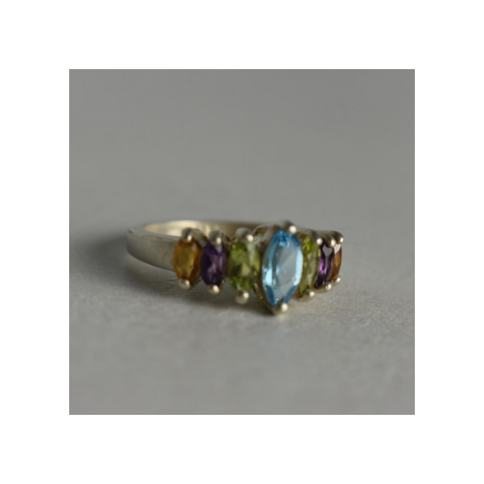 925 Sterling Silver Multi Gemstones Ring Size 7