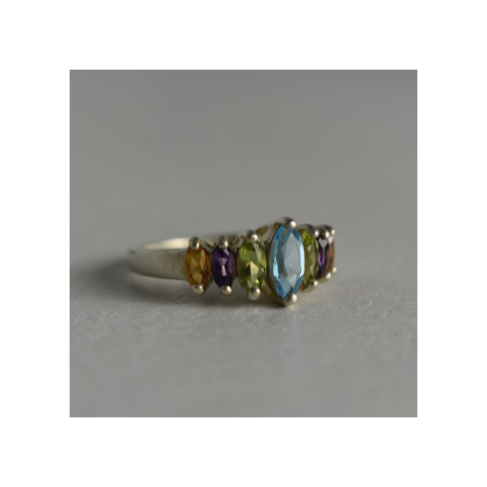 925 Sterling Silver Multi Gemstones Ring Size 7