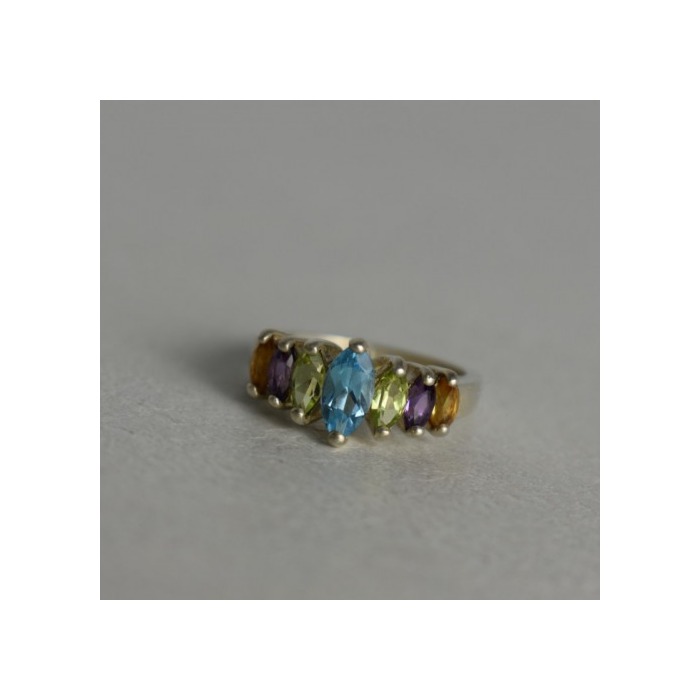 925 Sterling Silver Multi Gemstones Ring Size 7