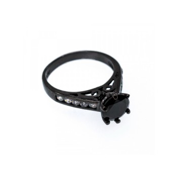 BLACK 925 STERLING SILVER SPINEL & CZ RING SIZE 9.25