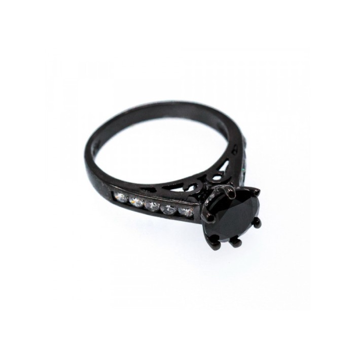 BLACK 925 STERLING SILVER SPINEL & CZ RING SIZE 9.25