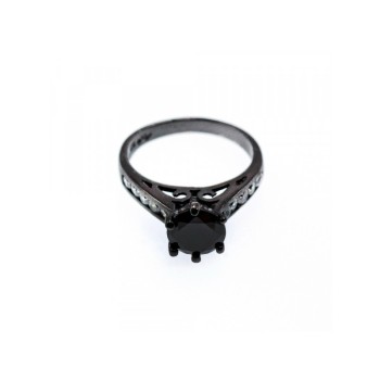 BLACK 925 STERLING SILVER SPINEL & CZ RING SIZE 9.25