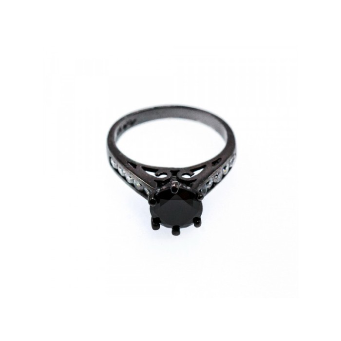 BLACK 925 STERLING SILVER SPINEL & CZ RING SIZE 9.25