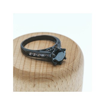 BLACK 925 STERLING SILVER SPINEL & CZ RING SIZE 9.25