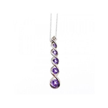 10K WHITE GOLD AMETHYST & DIAMOND CHAIN WITH PENDANT