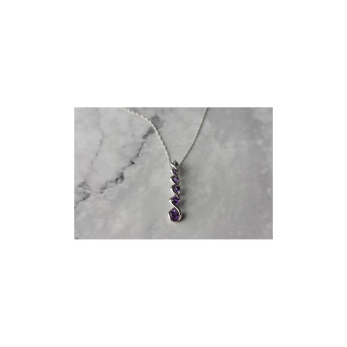 10K WHITE GOLD AMETHYST & DIAMOND CHAIN WITH PENDANT