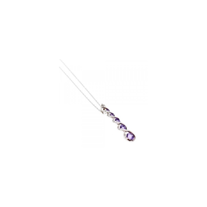 10K WHITE GOLD AMETHYST & DIAMOND CHAIN WITH PENDANT
