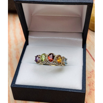 925 Sterling Silver Multi Gemstones Ring Size 9.5