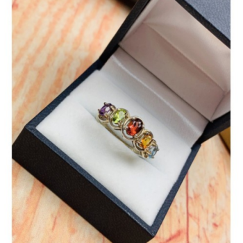 925 Sterling Silver Multi Gemstones Ring Size 9.5
