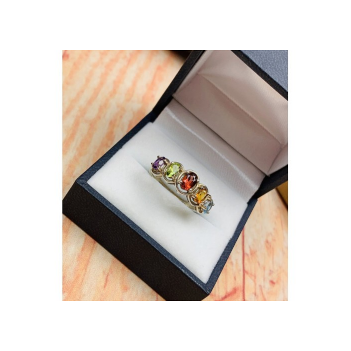 925 Sterling Silver Multi Gemstones Ring Size 9.5