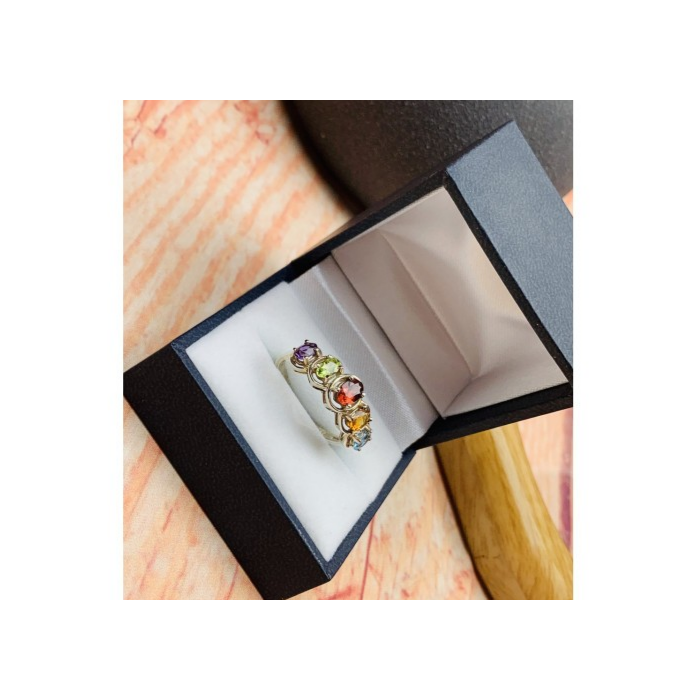 925 Sterling Silver Multi Gemstones Ring Size 9.5