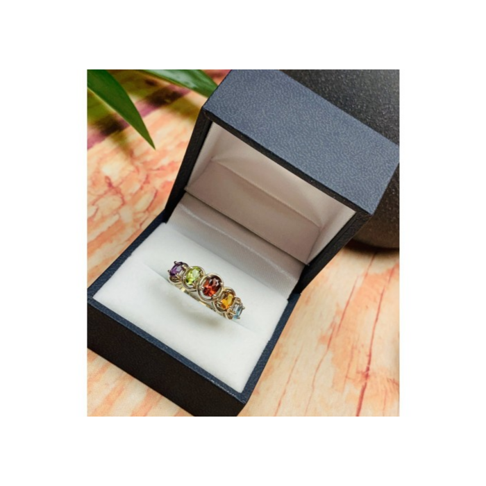 925 Sterling Silver Multi Gemstones Ring Size 9.5