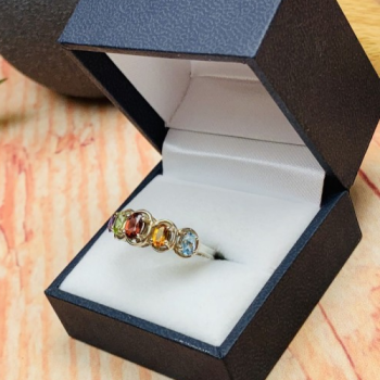 925 Sterling Silver Multi Gemstones Ring Size 9.5