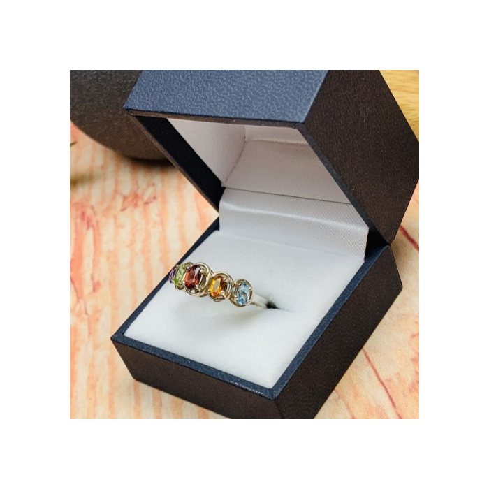 925 Sterling Silver Multi Gemstones Ring Size 9.5
