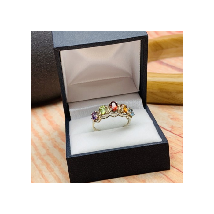 925 Sterling Silver Multi Gemstones Ring Size 9.5