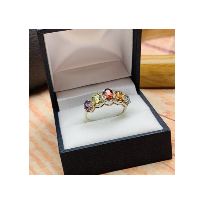925 Sterling Silver Multi Gemstones Ring Size 9.5