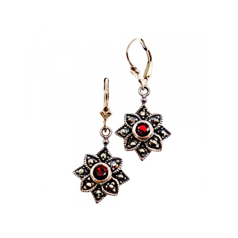 925 Sterling Silver Garnet & Marcasites 