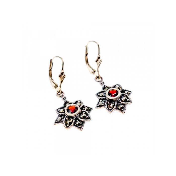 925 Sterling Silver Garnet & Marcasites 