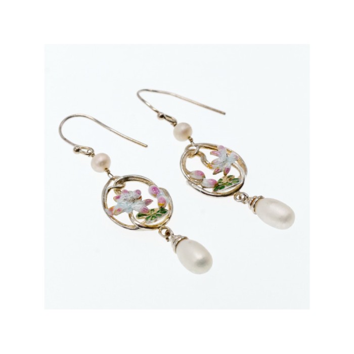 925 STERLING SILVER PEARLS & ENAMEL EARRINGS