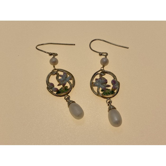 925 STERLING SILVER PEARLS & ENAMEL EARRINGS