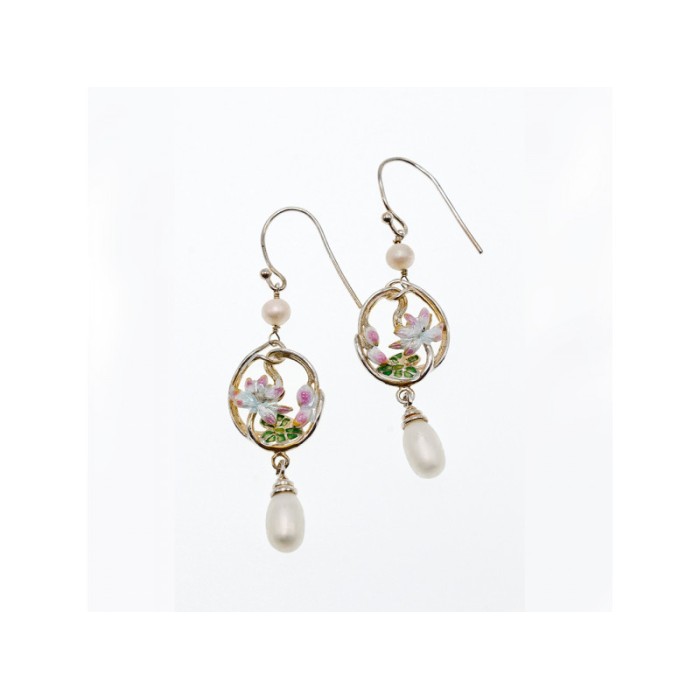 925 STERLING SILVER PEARLS & ENAMEL EARRINGS