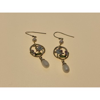 925 STERLING SILVER PEARLS & ENAMEL EARRINGS