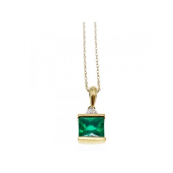 10K YELLOW GOLD EMERALD & DIAMONDS CHAIN WITH PENDANT