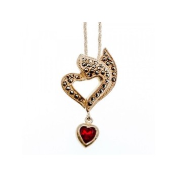 925 Sterling Silver Almandine & Marcasites Chain with Pendant